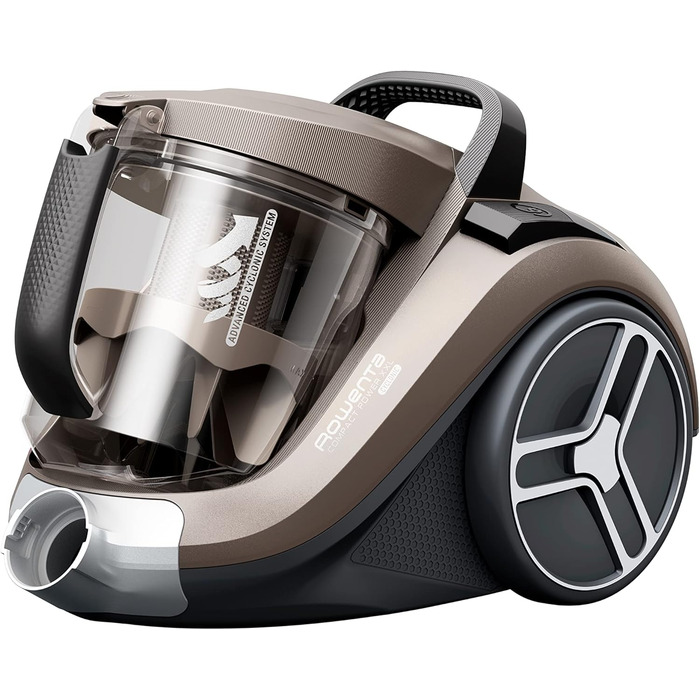 Пилосос Rowenta RO4B30 Compact Power XXL для паркету, без мішка, 900 Вт, 3-ступенева фільтрація, великий контейнер, 8,8 м радіус, 2-в-1 щілинна насадка, хром