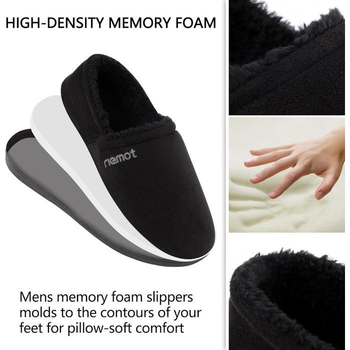 Чоловічі мокасини-домашні тапочки Riehmot з м'якою підкладкою Sherpa, зимові, антиковзаюча підошва, EU 42-47 (Чорний)