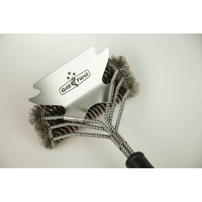 3X Grillfürst Premium Grill Brush with Brass Bristles, 45 cm - Grill Cleaning Brush for Grill Grate, Grill Grate Brush with wide 3-fold brush head and scraper (2x stainless steel with scraper)