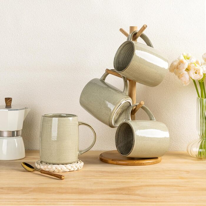 Набір келихів для кави GBHOME 500 мл (4 шт.) з кераміки з градієнтом кольору - для лате, чаю, пива, гарячого шоколаду. Можна мити в посудомийній машині та використовувати в мікрохвильовці. Реактивний хакі.