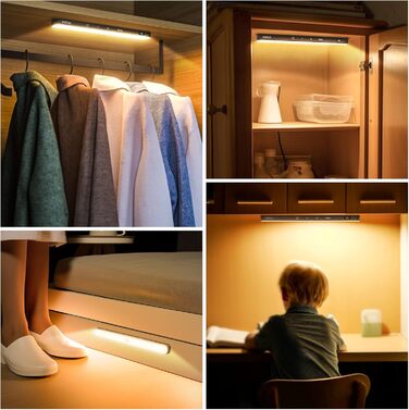 LED Closet Light with Motion Sensor, Battery Level Indicator, 2 Pack Under Cabinet Light Kitchen LED, USB Battery Powered Closet Light, Motion Sensor Cabinet Lights, 3000K