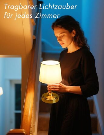 Бездротова настільна лампа з акумулятором 4000mAh, тепле світло 2700K, сенсорне управління, з адаптером/кабелем, для спальні, подарунок (золотиста)