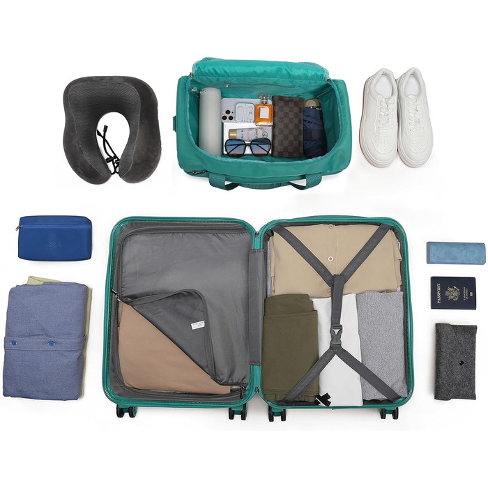 Набір валіз KONO 55 см: 2 валізи, ручна поклажа, 40x20x25 см, кремово-білий (бірюзовий)