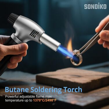 Пальник для крем-брюле Sondiko, газова плита для десертів, паяльник з блокуванням безпеки, срібно-чорний