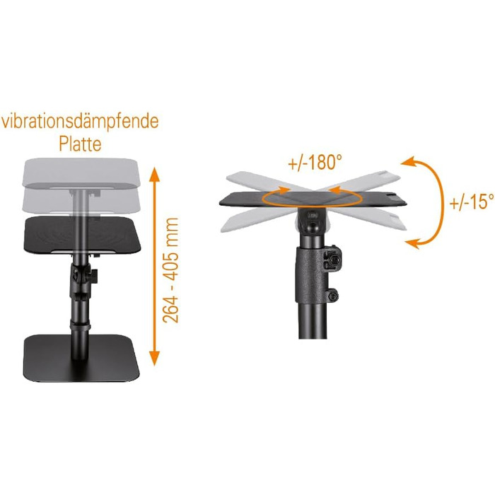 Підставка для колонок mywall HS31L: 2 шт., чорний колір, настільна, кут нахилу +/-15°, вантажопідйомність до 15 кг