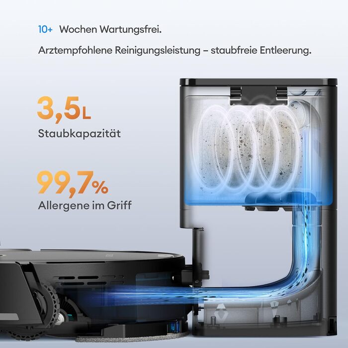 Робот-пилосос Ultenic T20 Pro з функцією миття підлоги, 8000 Па, станція самостійного очищення 3,5 л, для видалення шерсті тварин та килимів, AI-лазерне уникнення перешкод, керування через додаток