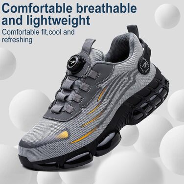 Робочі черевики з металевим підноском для чоловіків та жінок. Безпечні черевики Unisex, спортивний дизайн, легкі, антипрокольні, розміри 38-46 EU, сірий колір