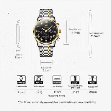 Чоловічий годинник на кварцовому механізмі з хронографом та фазами місяця. Стильний класичний годинник з нержавіючої сталі для чоловіків. Колір: сріблястий, чорний, золотий, блакитний.