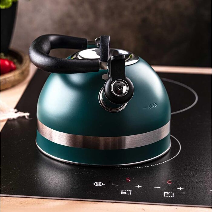 Чайник Kinghoff 1.8L з нержавіючої сталі, Induktion, з свистком, матовий зелений, KH-1855