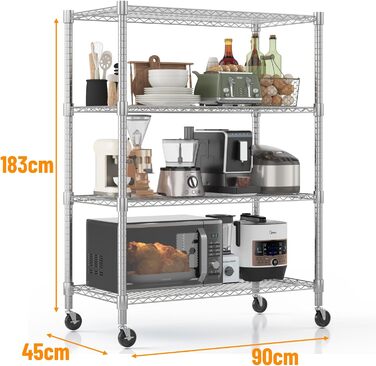 Adjustable 5-Tier Wire Shelving Unit with Wheels and Leveling Feet