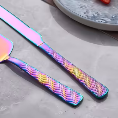 Lila Wedding Cake Knife and Server Set, Stainless Steel Cake Knife Set, Cake Cutter and Cake Server for Wedding, Birthday, Party (Rainbow Cake Knife and Server)