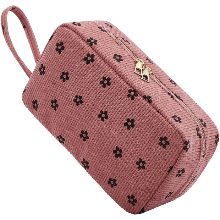 Косметичка жіноча з корду, туристична, для подорожей, зелена (квітковий принт)