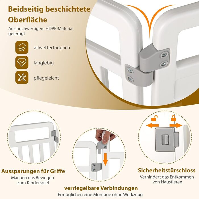 Льоток для цуценят COSTWAY з 6 панелей, білий, 80 см, для дому та вулиці