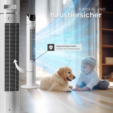 Турбо вентилятор Tectake з пультом дистанційного керування та таймером, тихий вентилятор-вежа, мобільний кондиціонер, 3 швидкості, 31 x 110 см