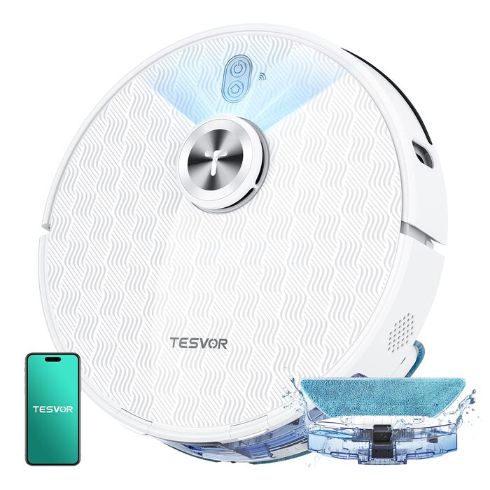 Робот-пилосос Tesvor S8 Pro з функцією миття - 8000Pa, LiDAR-навігація, 240 хв роботи, керування через додаток/Alexa, для прибирання шерсті тварин, килимів та твердих підлог