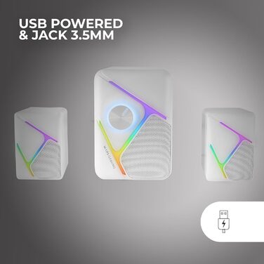 Mars Gaming MS-H21 RGB 2.1 Gaming-Lautsprecher: 35W сабвуфер, 3D звук, USB, 3.5mm, Білий