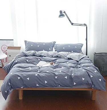 Комплект постільної білизни Uozzi Bedding Queen: блакитно-сірий, 3-частинний, 800 TC, мікрофібра з блискавкою, 4-стрічки, сучасний літній стиль для жінок та чоловіків (1 простирадло + 2 наволочки)