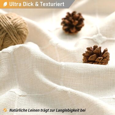 Шторка для душу BTTN 182x180 см, бохо-фермерський стиль, льонова тканина, з бахромою, водовідштовхувальна, з вантажами, комплект з 12 гачками, бежевий/кремовий, сітка