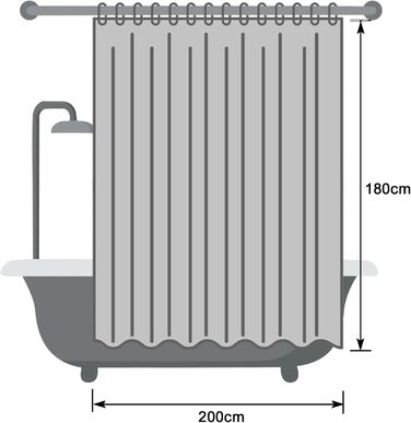 Штора для душу EurCross 180x200 см водонепроникна текстильна зелена з кільцями (1 шт)