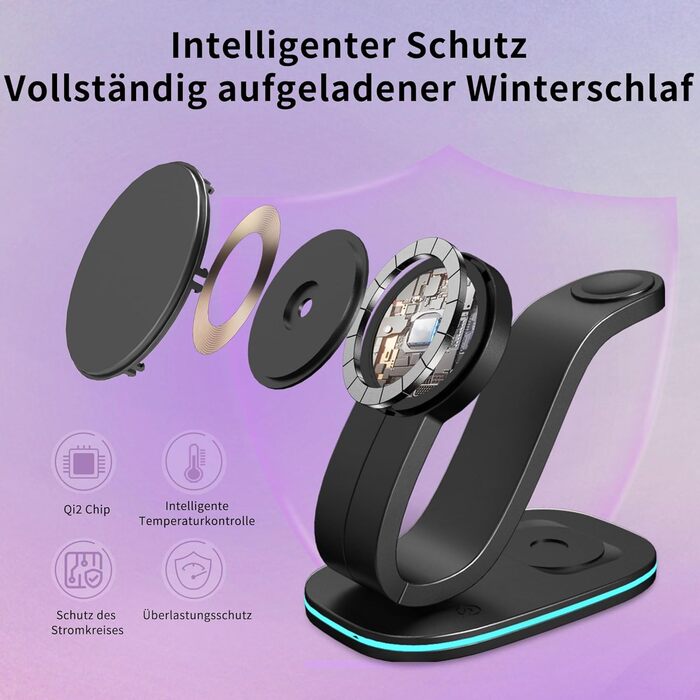 Зарядний станція Aimtel Schwanenhals 3-в-1 Qi2 MagSafe для Apple Watch, iPhone 17 Pro Max/17/16/15 та AirPods (30W, білий/чорний)