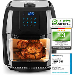 Цифрова аерофритюрниця GOURMETmaxx XXL 9 л, чорна – електричний аерофрайер з таймером, сенсорним дисплеєм, вертелом, шампурами, 8 програм, 1800 Вт, для здорового та енергоощадного смаження