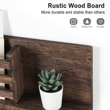 Keys and Mail Holder for Wall Rustic Natural Paulownia Wood 4 Double Hook Hanger Wall Organizer for Decoration, Bags, Accessories, Hardware and Manual Included (brown)