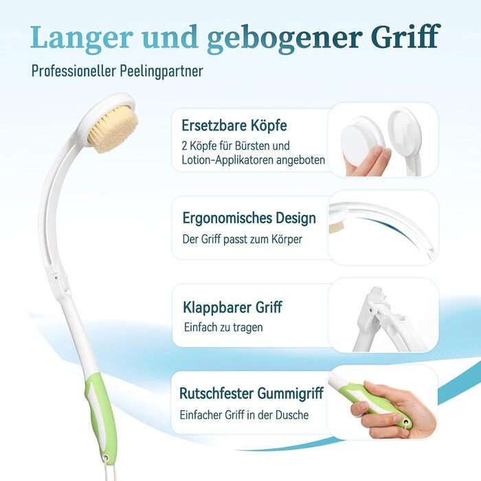 Набір для масажу спини з насадкою (3 змінні насадки), довга ручка - догляд за спиною 2024