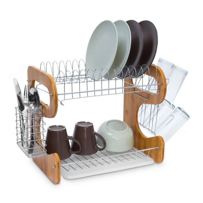Relaxdays Bamboo Dish Drainer with 2 Tiers