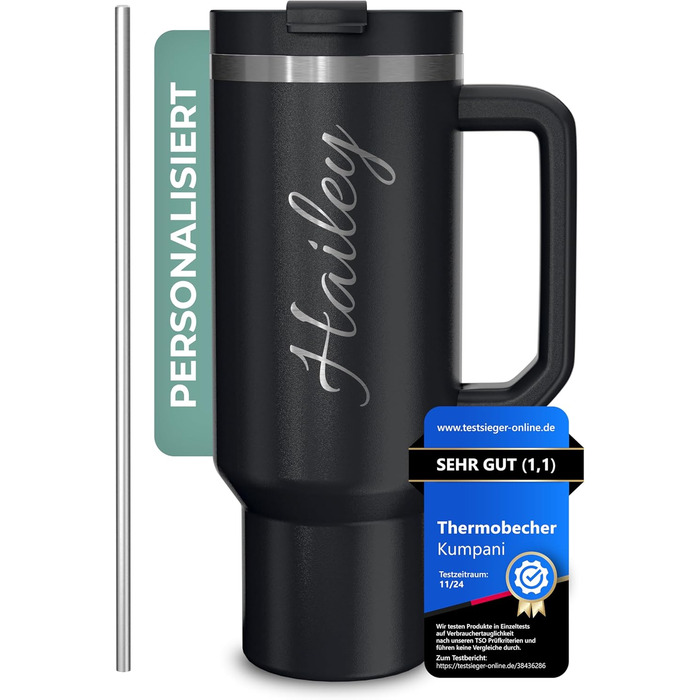 Personalized Insulated Tumbler - 40oz Custom Engraved Travel Mug with Lid & Straw - Leakproof, BPA-Free - White & Black