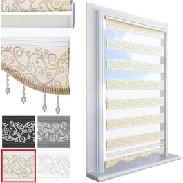 Double Roller Blind Klemmfix No Drilling White Silver 200 x 60 cm (Length x Width) Duo Roller Blind Blackout with Beads, Shimmers, Pleated Blind Window Door Zebra Blind Clamp Blind Side Pull Blind (Gold Beige, W50 x H200 cm)