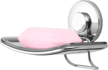 Тримач для мила LEVERLOC з піддоном, місткість до 3 кг, настінний, без свердління, з присосками, для ванної кімнати та кухні, білий (1 ступінь хромована сталь)