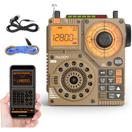 Радіо Raddy RF320: короткі хвилі, FM/AM/VHF/SW/AIR, Bluetooth, TF-карта, перезаряджається, портативне, з антеною 3м, навушники, ліхтарик, SOS, жовте