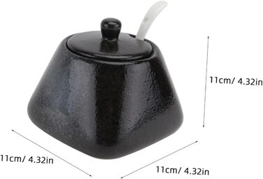 DOITOOL Sugar Bowl with Lid and Ceramic Sugar Bowl Porcelain Spice Jar Spice Container Sugar Container for Home Kitchen Coffee Bar Black