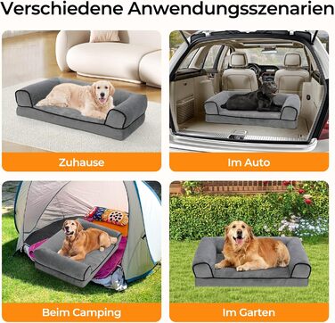 Ортопедичне ліжко для собак Growaystory - зручне собаче ліжко-софа з ергономічним пінопластом, миється, не ковзає (3-стороння окантовка, 92x70x18 см)