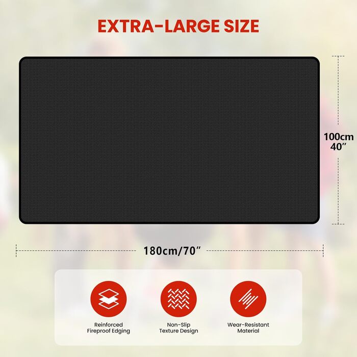 Килимок для газового гриля 180x100 см, двосторонній, вогнестійкий, захист тераси від жиру, для BBQ