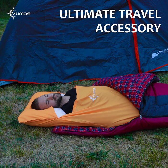 Vumos Sleeping Bag Liner and Camping Sheet - Silk-Like Material for Travel, Featuring a Full-Length Zipper