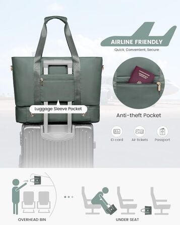 Сумка-трансформер LOVEVOOK для жінок: водонепроникна дорожня сумка, містка для подорожей, з відділенням для взуття, ідеальна для пологового будинку, ручної поклажі, сауни, спортзалу, 52L, сіра