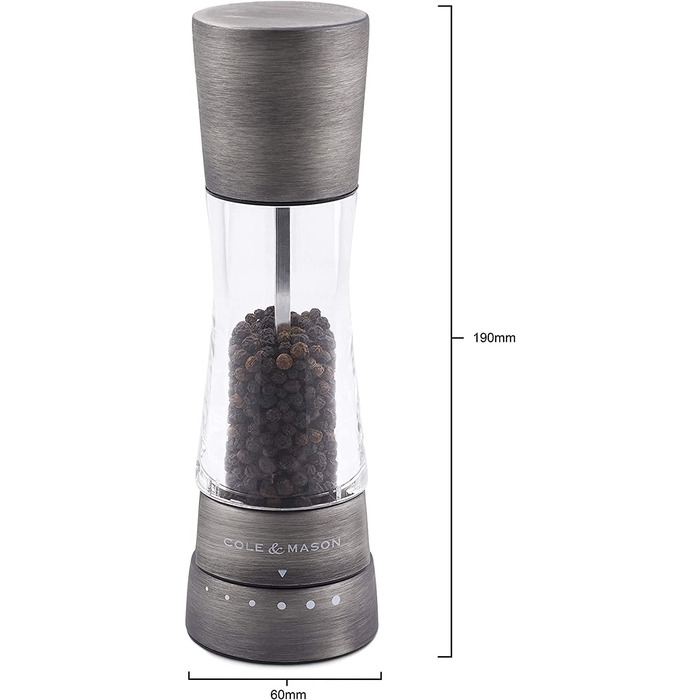 Cole & Mason H332028 Derwent Titan Salt and Pepper Mill, 2-Piece Set, Manual, Stainless Steel/Acrylic, 190mm, Precision+, Gift Set