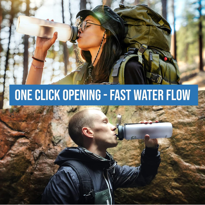 Embrava Best Sport Water Bottle - 1000ml - fast-flowing, flip-top leak-proof lid that opens with a click - non-toxic, BPA-free & eco-friendly Copolyester Tritan plastic (Pure Blue)