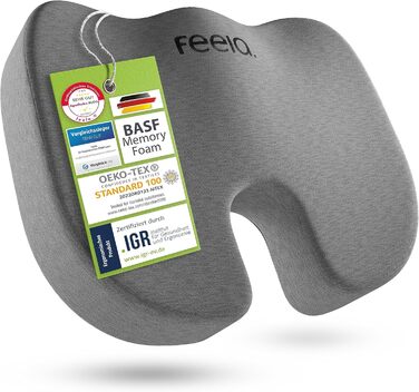 Ортопедична подушка для сидіння Feela® [3 ступені жорсткості] - Ергономічна подушка для офісного крісла та ін. - Зменшує біль, підвищує комфорт, покращує кровообіг та знімає навантаження з куприка (Medium) Medium (60-100 кг) Темно-сіра