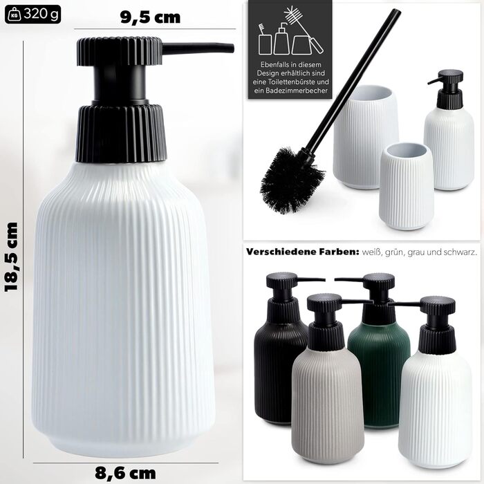 KADAX Bathroom Accessories Set, Modern Bathroom Accessories, Ceramic Bathroom Accessories, Bathroom Accessories (White: Toothbrush Holder, Soap Dispenser, Toilet Brush)