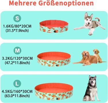 Басейн для собак Demigreat, 80/120/160 см, складаний, PVC, для великих та малих собак, (M: 120x30 см, кавун)