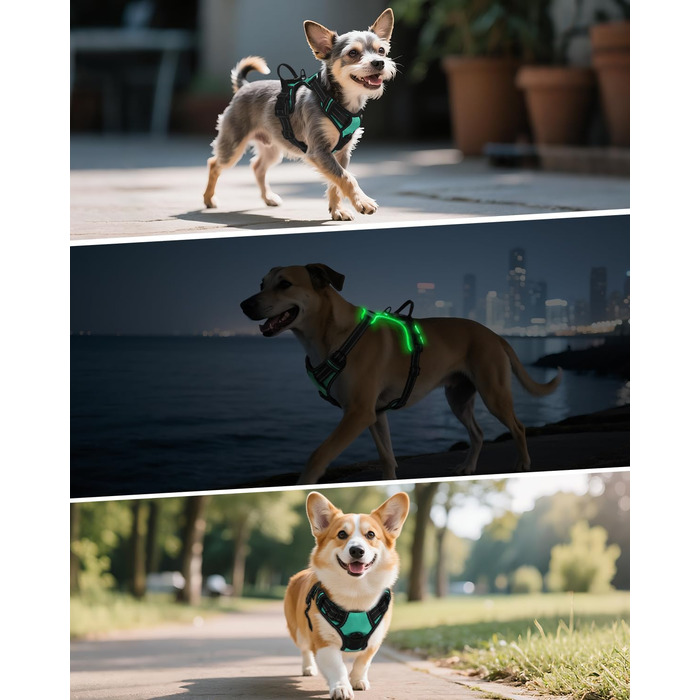 Світловідбиваючий нашийник для собак Joytale, зарядний, середнього розміру, без перетягування, з ручкою, світловідбиваючий, з м'якою підкладкою, регульований, для нічних прогулянок, чорно-синій, M (1 шт.)