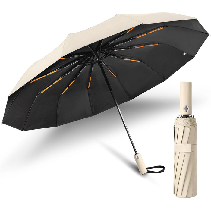 Складаний туристичний парасолька, вітростійка, автоматичне відкриття/закриття, 24 посилені ребра з фібергласу, захист від УФ-променів, легка та портативна, для дощу та сонячної погоди, білий колір