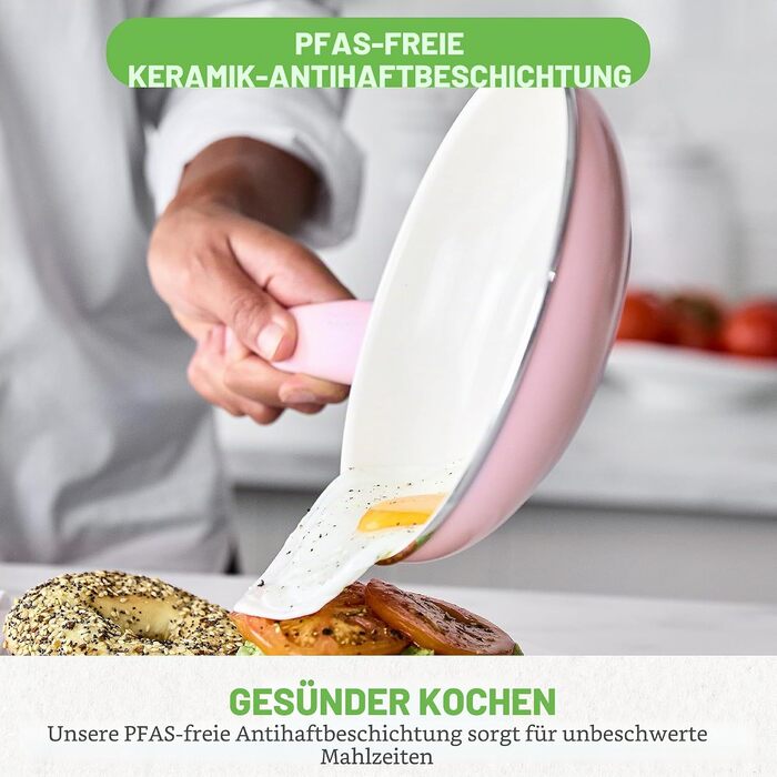 Набір кухонного посуду GreenLife Soft Grip з керамічним антипригарним покриттям, 16 предметів (сковорода, сотейник, каструлі), без PFAS, підходить для посудомийки та духовки, Рожевий
