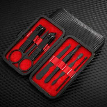 Набір для манікюру та педикюру 18 предметів, дорожній кейс з шкіри (чорний + червоний)