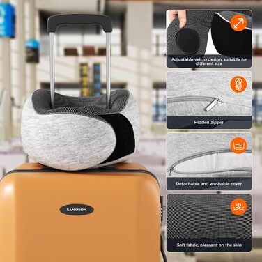 Подушка для шиї у подорожах: м'яка, з memory foam, для автомобіля та літака, з навушниками та маскою для сну (світло-сіра)