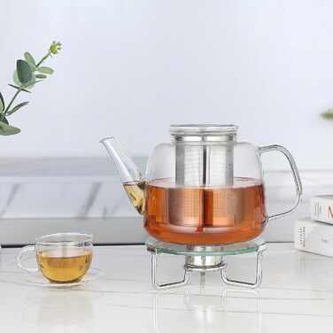 Скляний чайник Easyworkz з боросилікатного скла 1500 мл з вийманим ситом із нержавіючої сталі для листового, фруктового та трав'яного чаю, прозорий