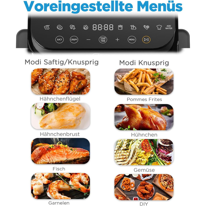 Фритюрниця Midea DualTaste 7 л з оглядовим вікном, аерофритюрниця XXL, 8 програм, випікання, гриль, розморожування, таймер 12 годин, 40-200°C, 1650 Вт, знімна чаша, модель MF-CY75AB