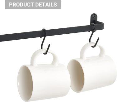Dahey Mug Holders, Wall Mounts, Metal Coffee Cup Hangers with 10 Cup Hooks, Cup Display Shelf, Rustic Utensil Cup, Storage Organizer for Kitchen, Dining Room, 2-Piece Set, Black